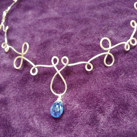 Silver & Blue Handmade Necklace 15" - Picture 2 of 4